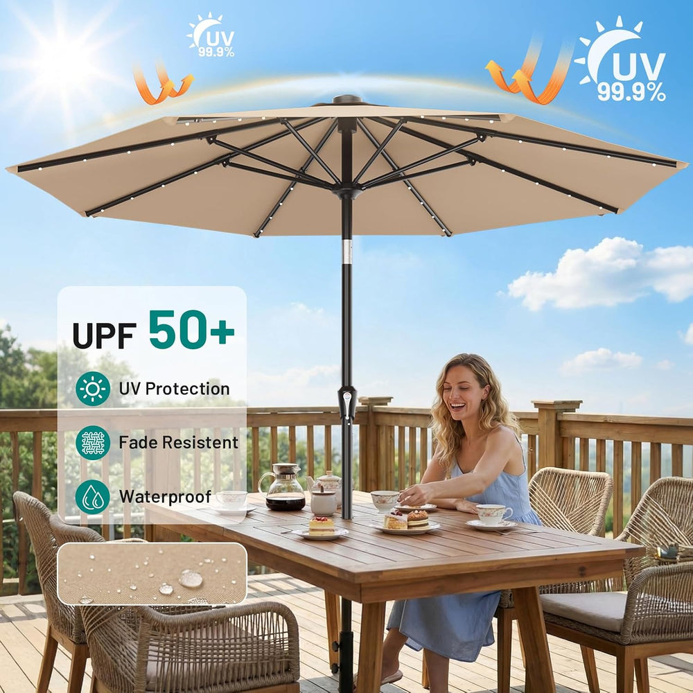 AreShark 9FT Patio Umbrella with Solar Lights, 32 Lighted Pool Umbrella w/Til...