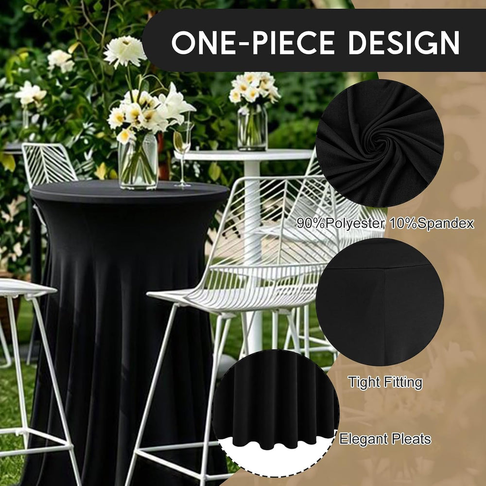 4 Packs 32 x 43 Inch Spandex Round Cocktail Table Skirts with Wavy Drapes Str...