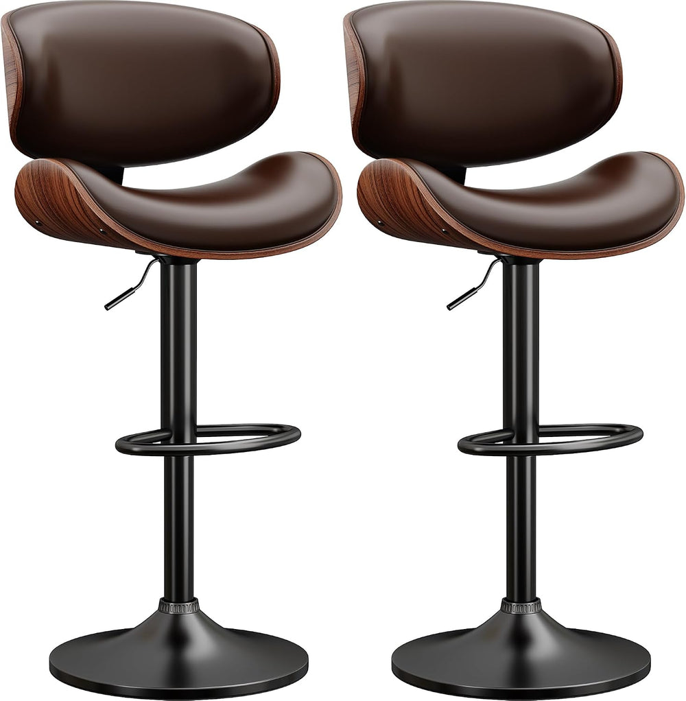 YaFiti Swivel Bar Stools Set of 2, Bar Stools for Kitchen Counter, Brown