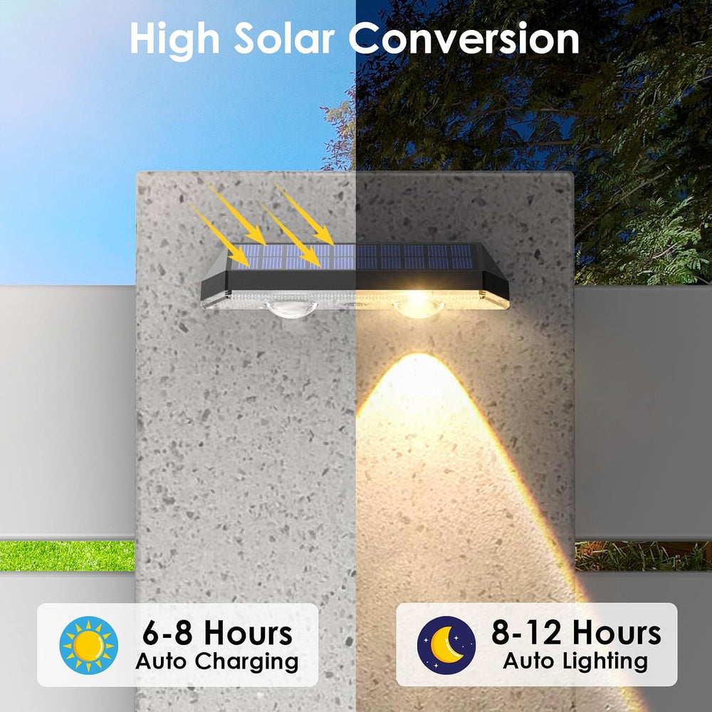 Solar Fence Lights Outdoor, IP65 Waterproof LED, 3 Mode, 12H, Black,12PK