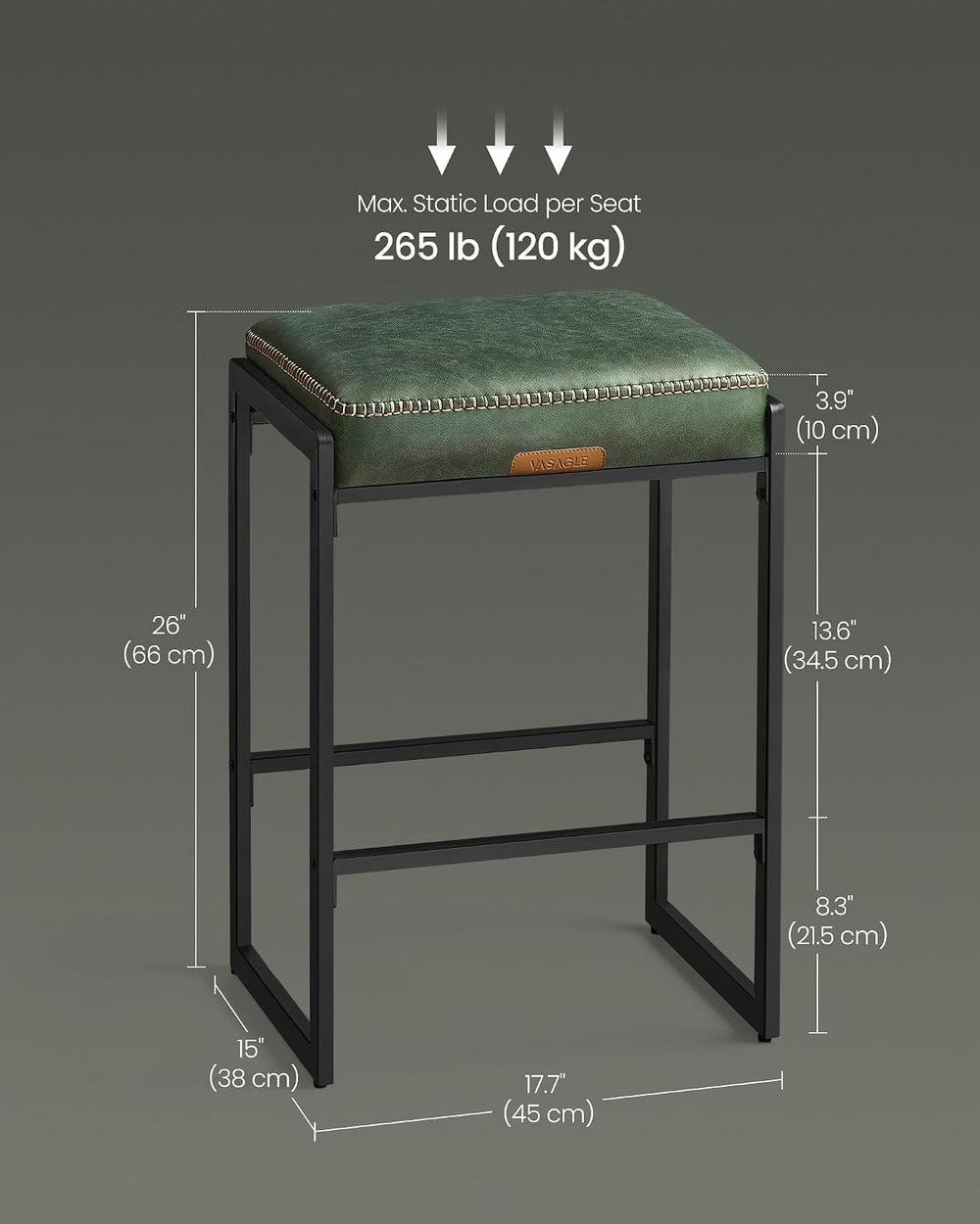 VASAGLE Bar Stools Set of 2, Counter Height, PU Leather, 26-Inch
