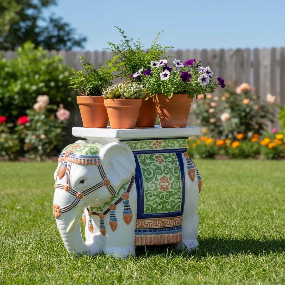 Leinuosen Elephant Garden Stool 16.5 Inch - Resin Elephant Side Table & P...