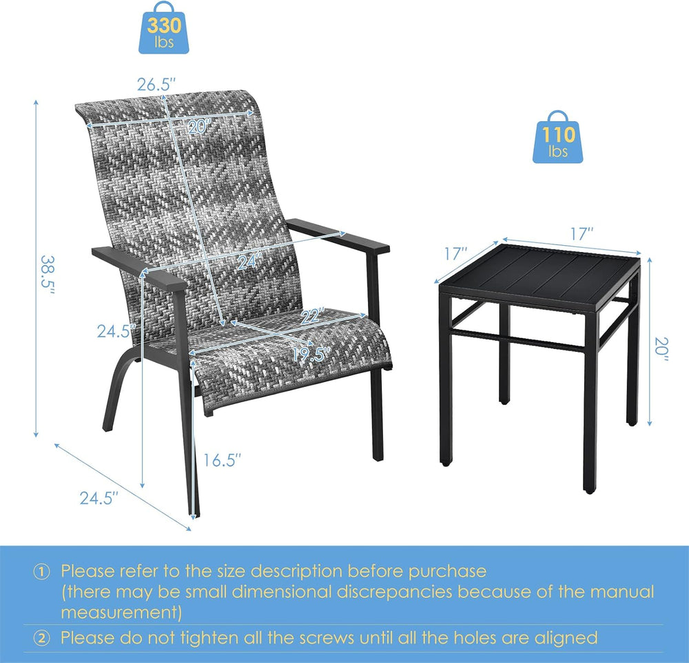 Tangkula 3 Piece High Back Patio Chairs Set, Outdoor Rattan Chairs with Coffe...