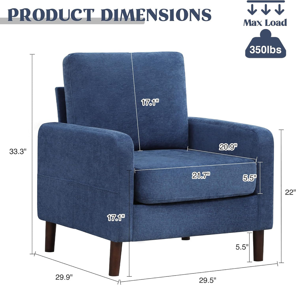Accent Chair Set of 2, Upholstered Living Room Chairs with Wood Legs and Side...