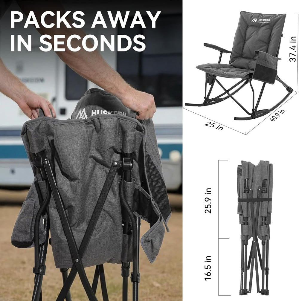 Oversized Folding Rocking Camping Chair, Heavy Duty Rocker Chair, Black