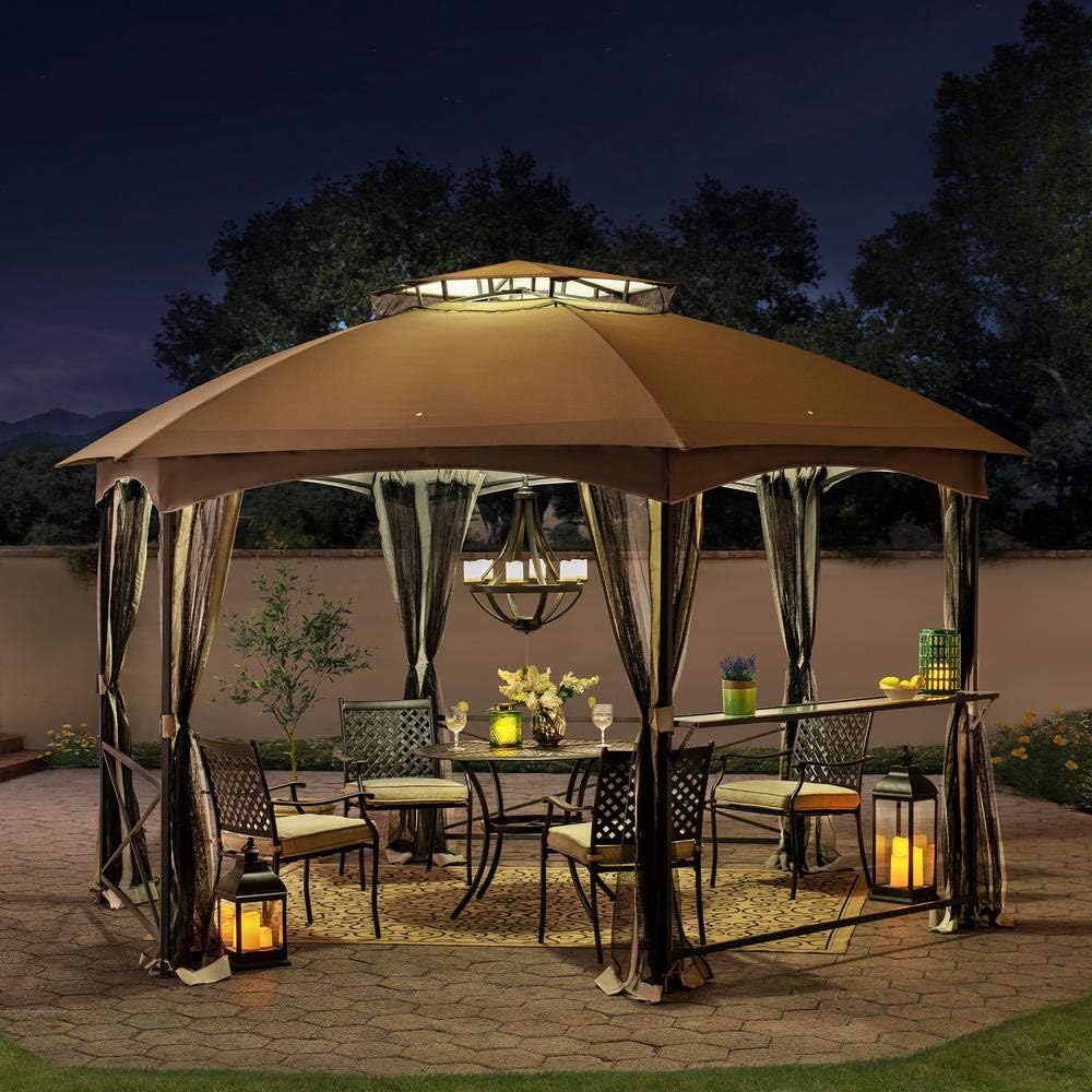 Sunjoy 15x15 ft. Soft Top Gazebo, Hexagon Steel Framed Patio Outdoor Backyard...