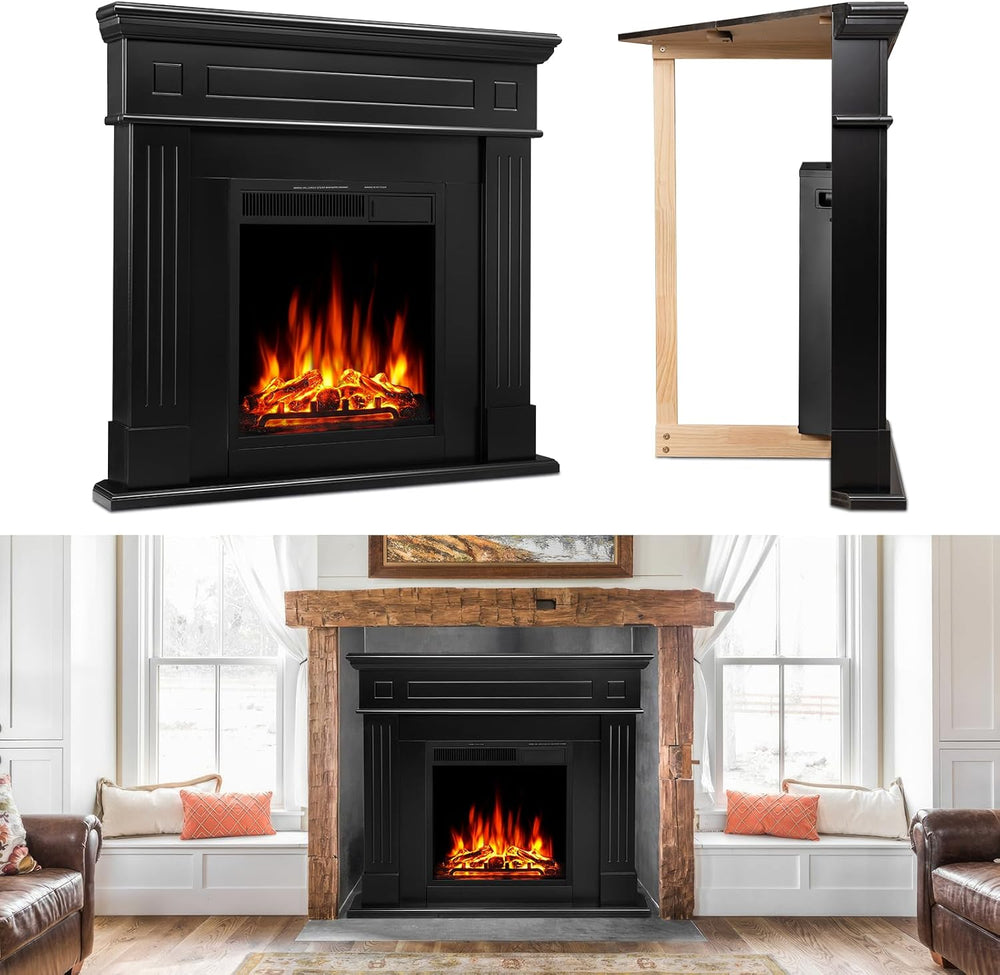 44" Corner Electric Fireplace with Mantel Package Freestanding Fireplace...