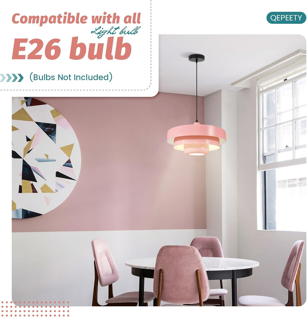 Mid Century Adjustable Pendant Light Pink Ceiling Light Fixture