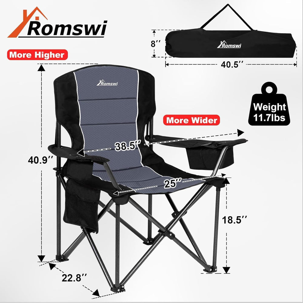 Romswi Oversized Camping Chairs,Heavy Duty Support 500 LBS,Padded Back & ...
