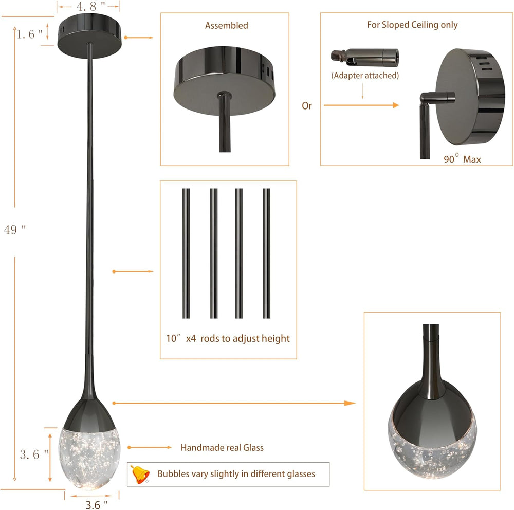 Teardrop Crystal Pendant Light, Black Hanging Ceiling Lighting Fixtures, Mode...