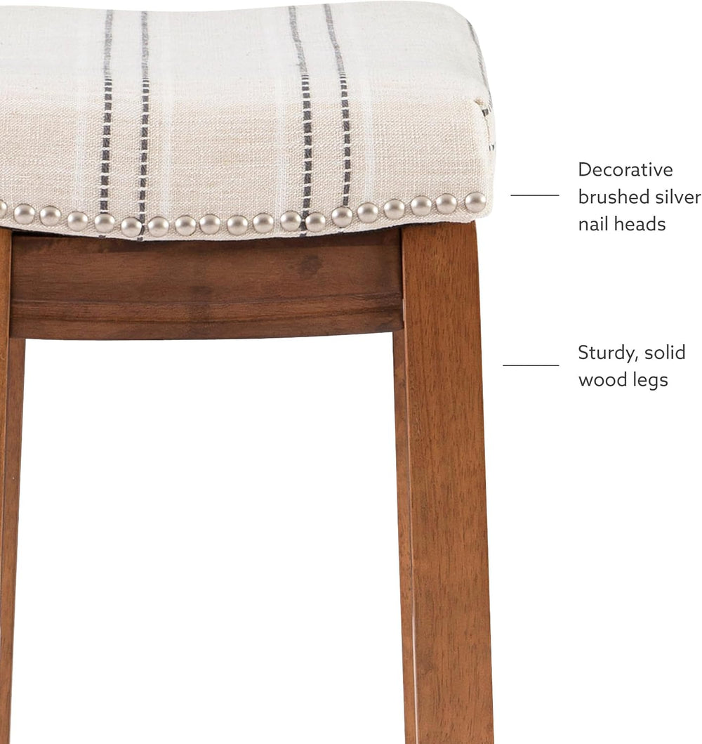 Linon Kingston Natural Wood with Upholstered Linen seat 24 Inch Seat Height B...