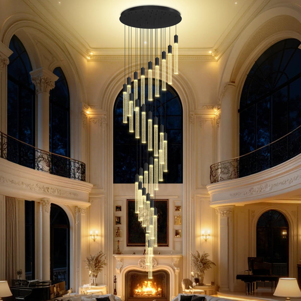 30-Light High Ceiling Chandeliers Large Crystal Column Chandelier Long Spiral...
