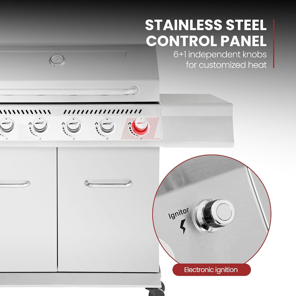 Royal Gourmet GA6402S 6-Burner Propane Gas Grill with Side Burner, Silver