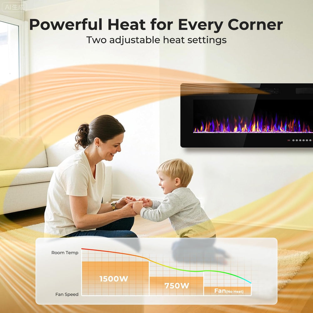 36" Electric Fireplace Insert Recessed and Wall Mounted, 750/1500W Ultra...