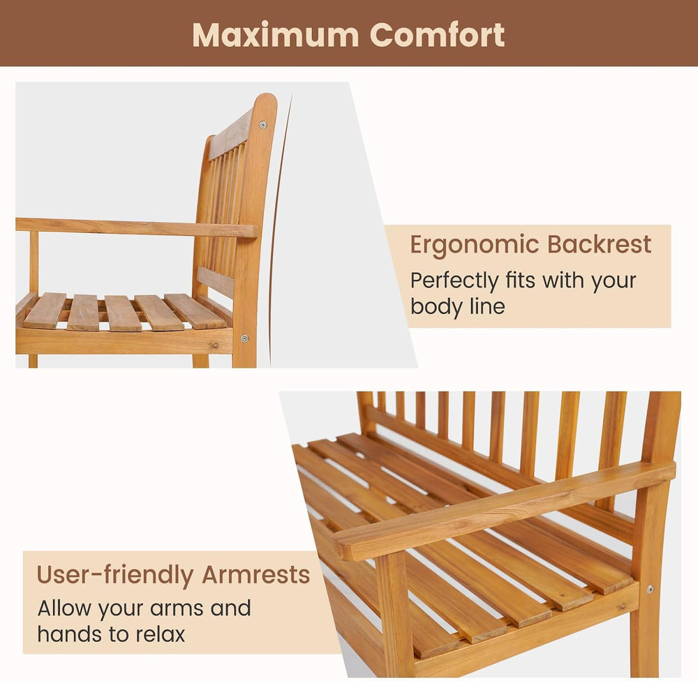 HAPPYGRILL Patio Wood Bench with Ergonomic Backrest & Armrests, 2-Person ...