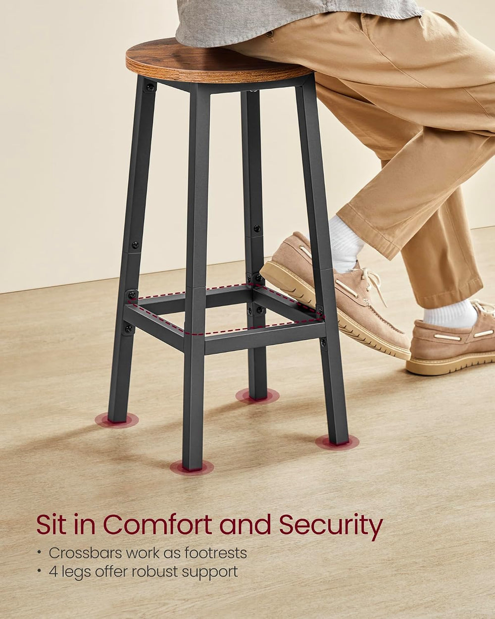 VASAGLE Bar Stools Set of 2 with Round Seat, Modern Basic Style