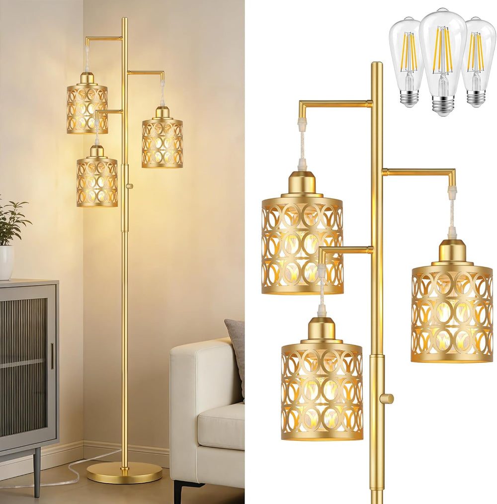 68" Tall Gold Industrial Floor Lamps for Living Room, Modern Standing Lamp