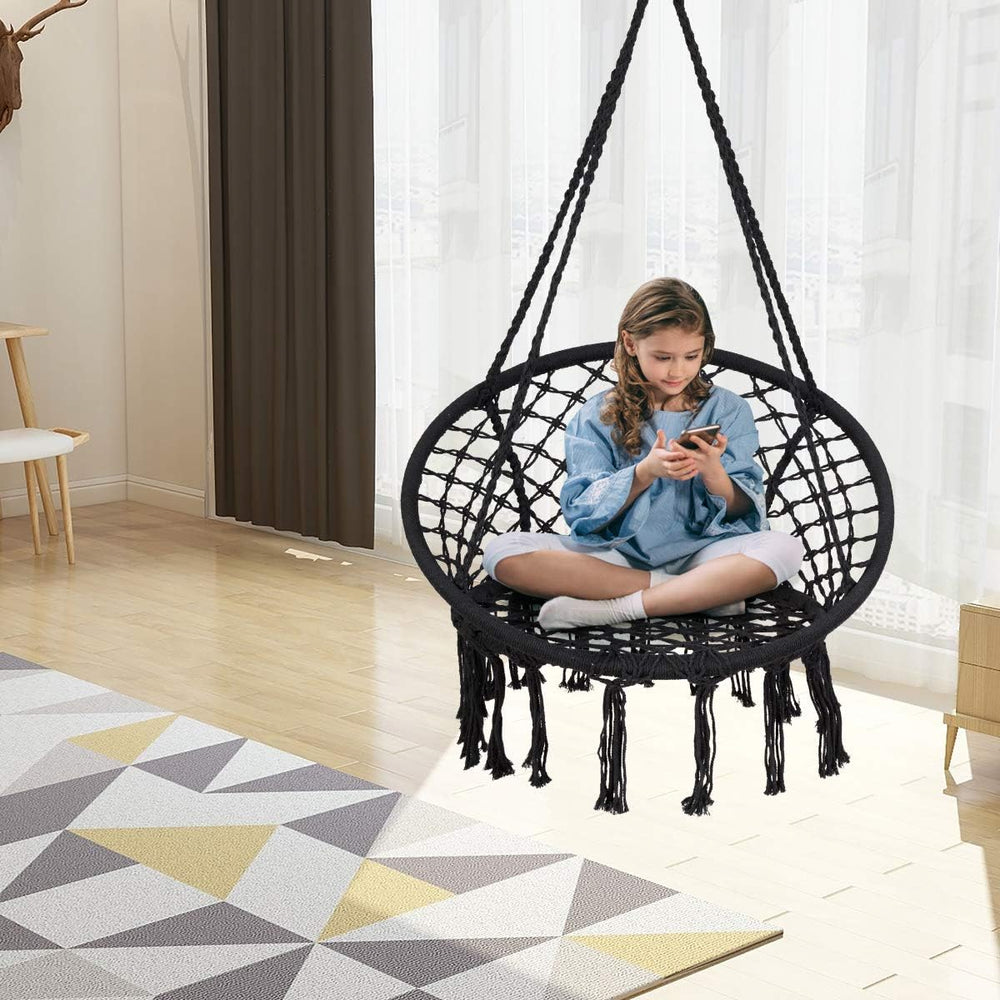 DORTALA Hammock Chair, Cotton Rope Macrame Hanging Swing Chair W/Metal Hoops ...