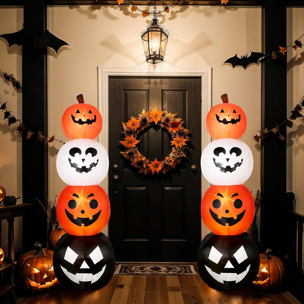 Fourluoo 2 Pcs 4.6 ft Halloween Inflatable Pumpkin Light up Yard Decor