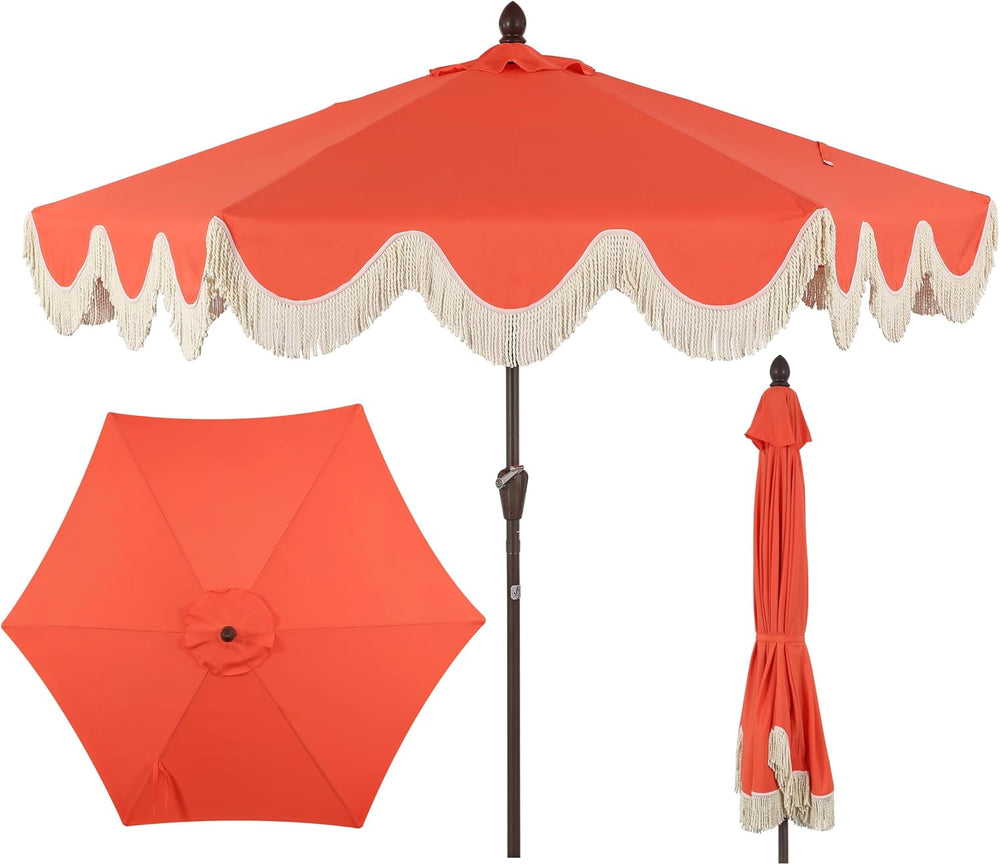 JONATHAN Y UMB1001 Collins 9 ft. Classic Cottage Tassel Market Patio Umbrella...