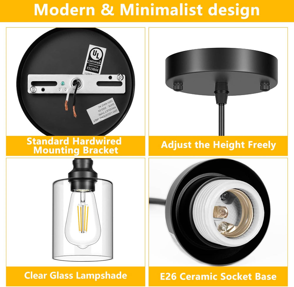 Licperron 3 Pack Hanging Pendant Lighting Fixtures, Adjustable Black Hanging ...