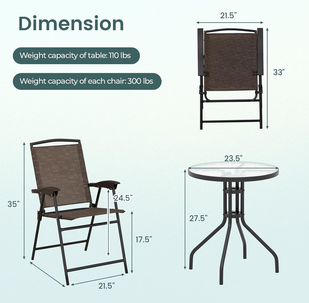 S AFSTAR 3-Piece Patio Dining Set, Steel Bistro Table and Chairs Set of 2 w/F...