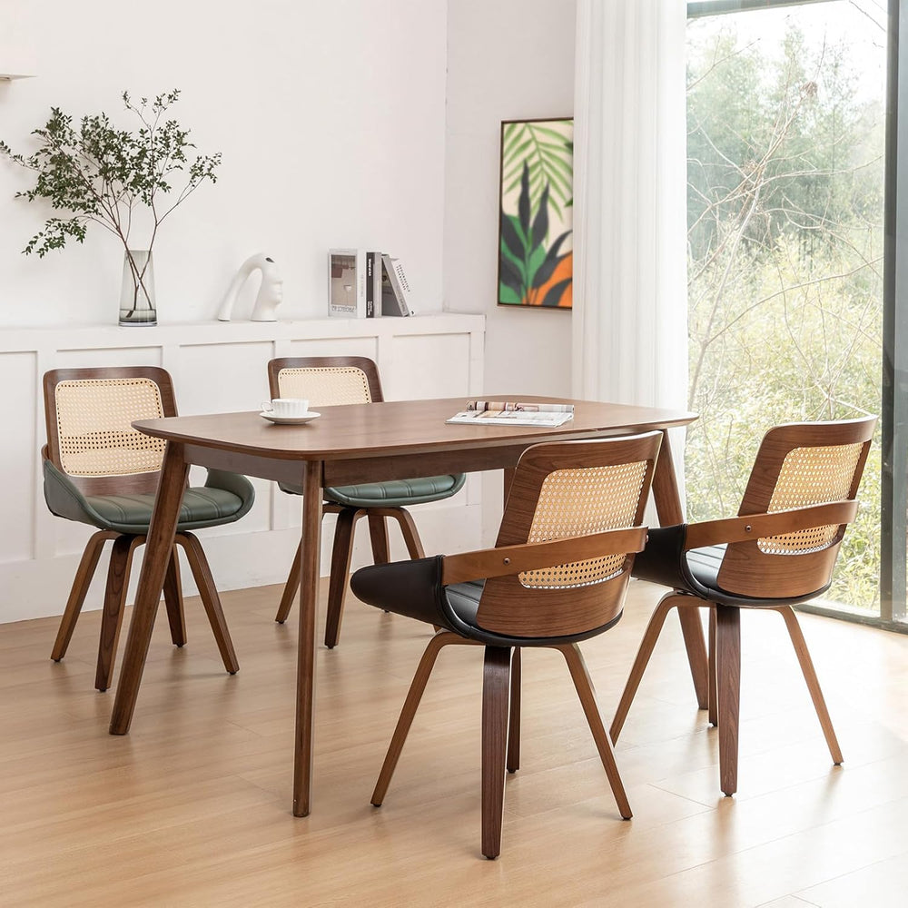 Set of 2 Green Rattan Dining Chairs - Mid Century Modern Dining Chairs with W...