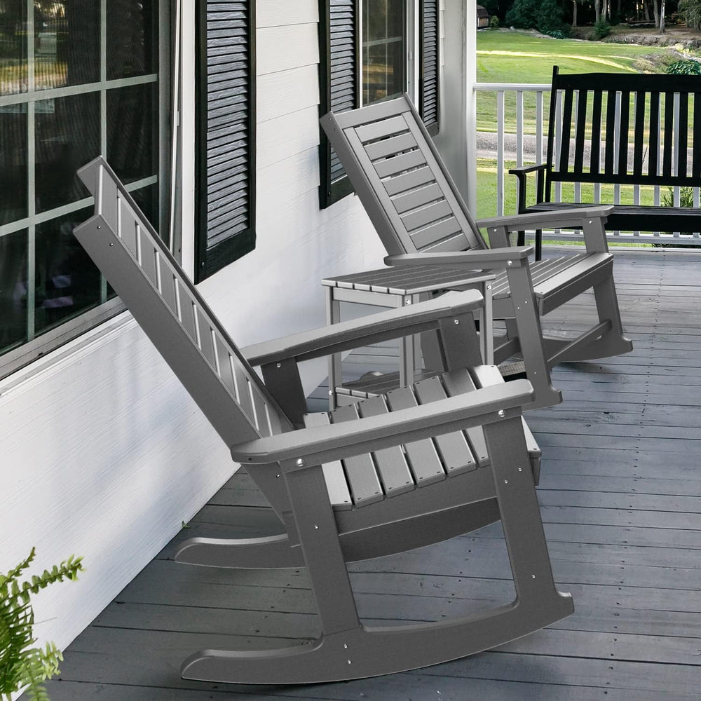 GREENVINES Oversized Outdoor Rocking Chairs Set of 4, HDPE Rocker, Grey