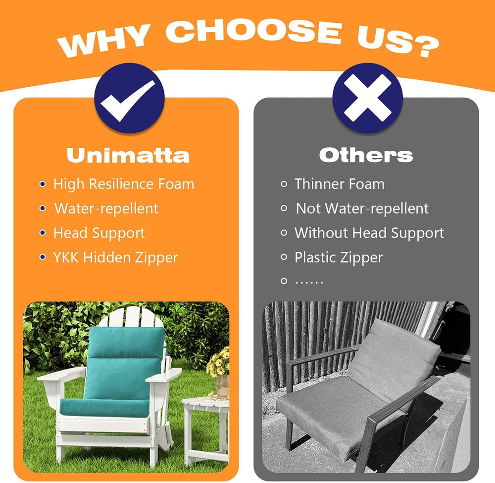Unimatta Outdoor High Back Chair Cushion Seat Pads, 44 x 21 Inch Water-Repell...