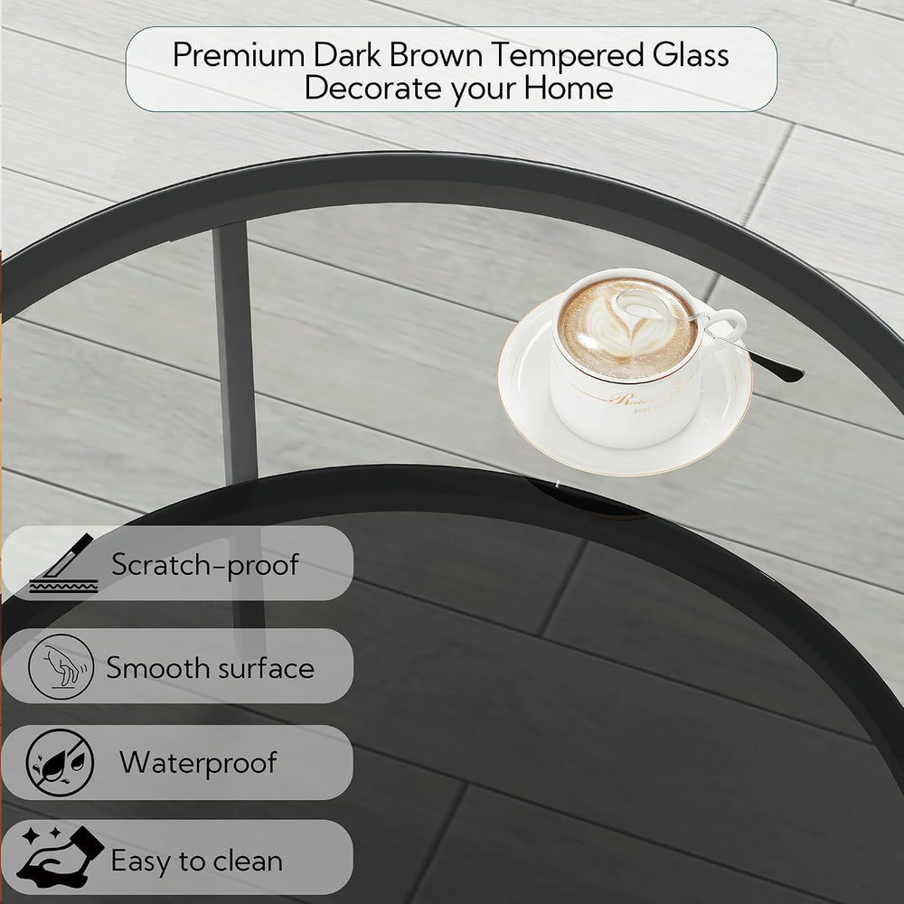 Yusong Round Glass Coffee Tables for Living Room, 2-Tier Circle Coffee Table ...