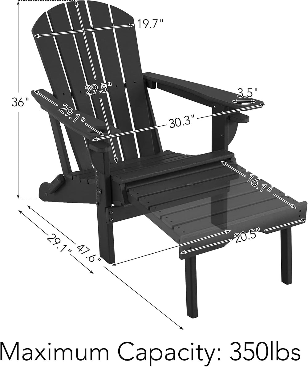 Sundale Outdoor Folding Plastic Adirondack Chair with Footrest 2 Cup Holder o...