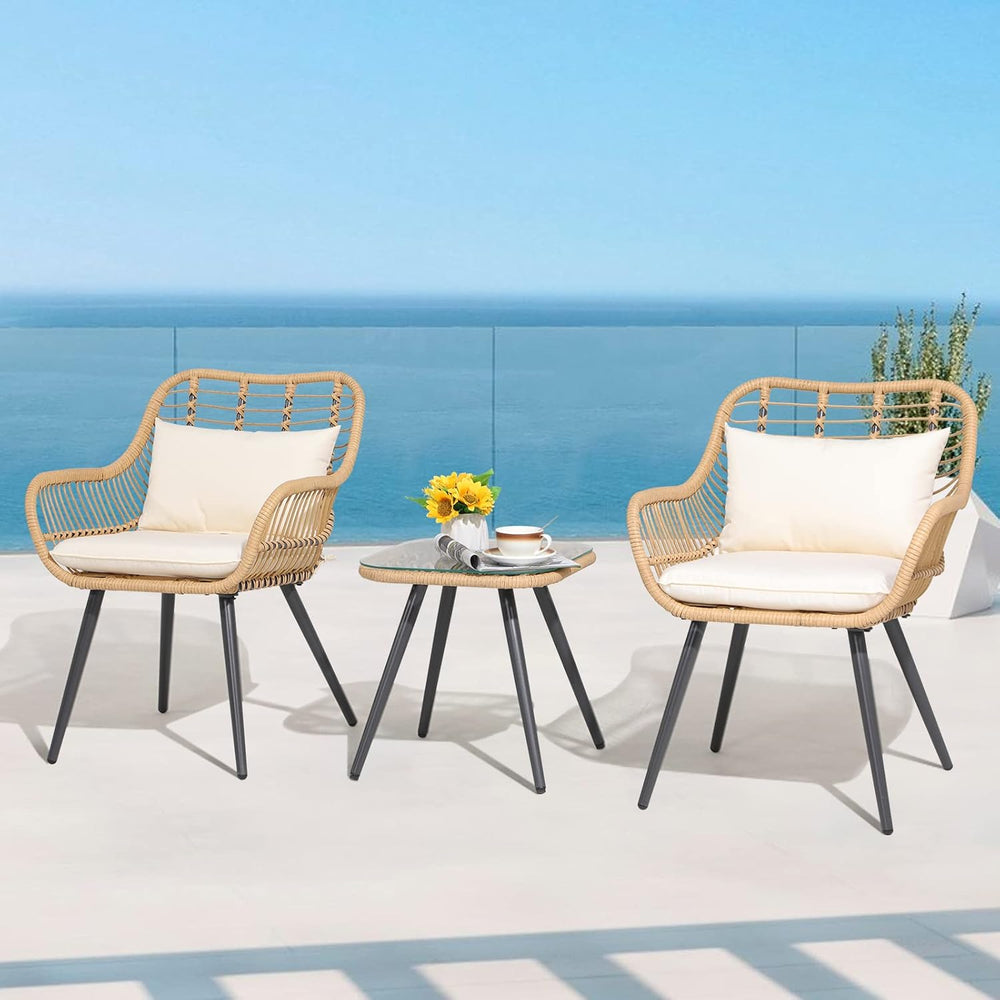 Verano Garden 3 Pieces Patio Bistro Set, Wicker Conversation Chair Sets