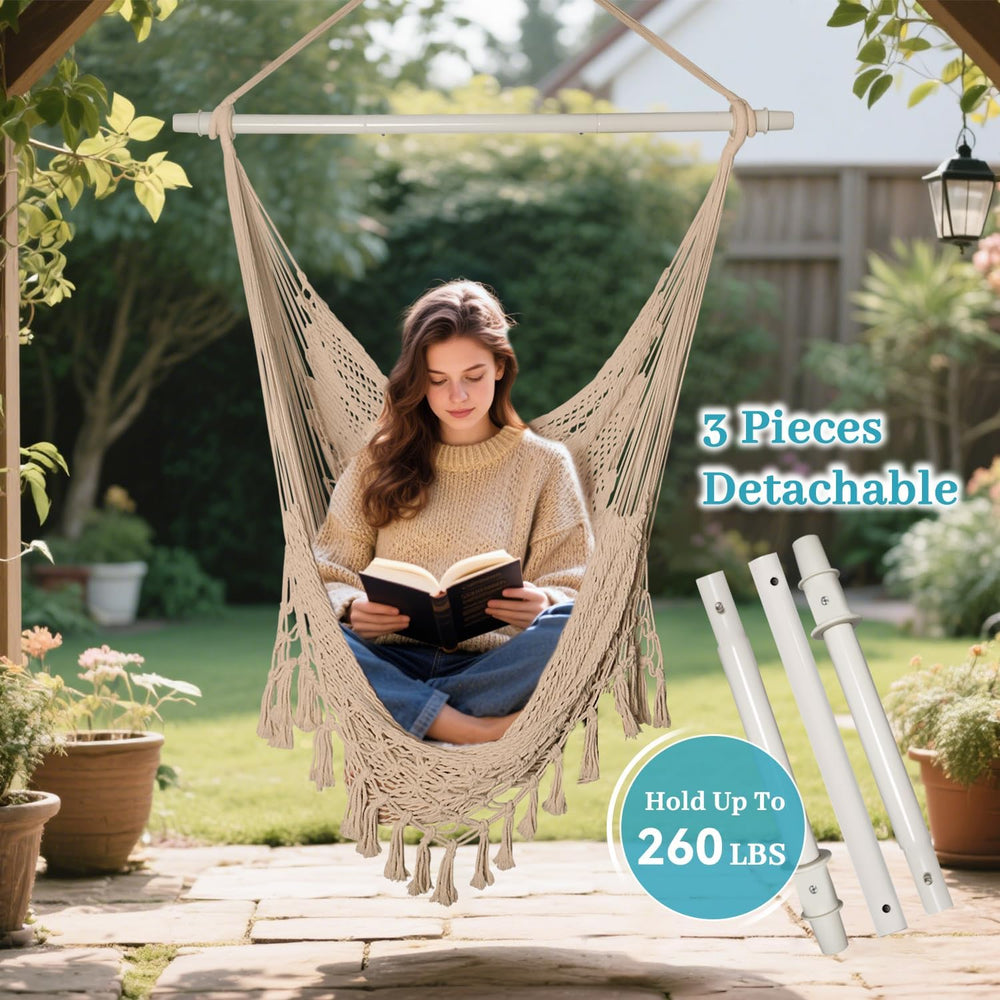 Bathonly Handwoven Cotton Rope Hammock Chair with Metal Spreader Bar, Caribbe...