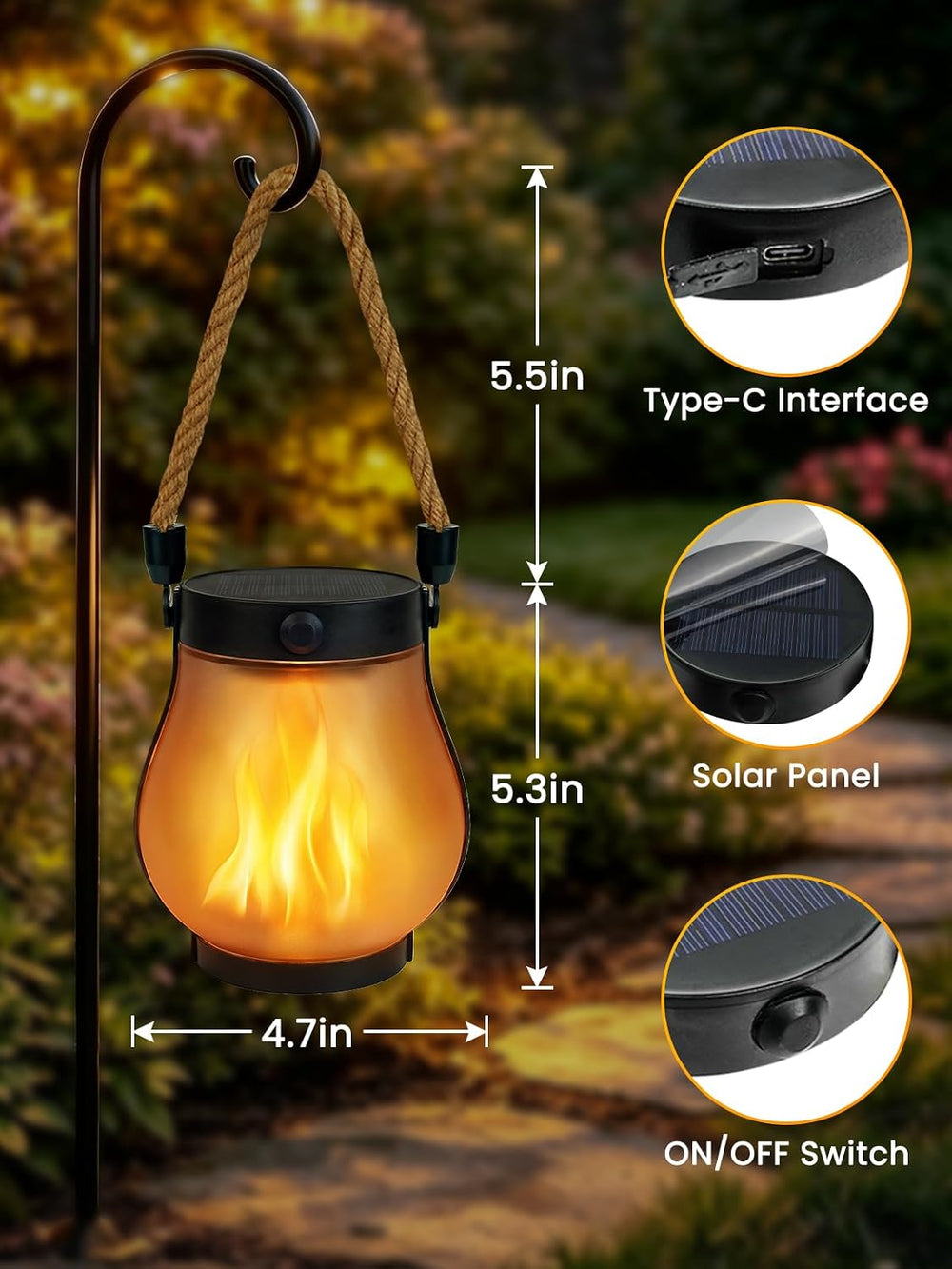4 Pack Solar Lanterns Outdoor Waterproof Hanging Flame Halloween Lights
