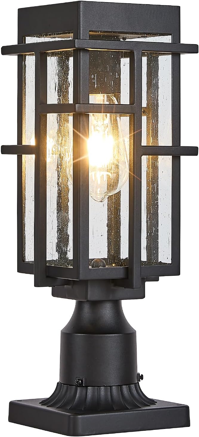 Outdoor Solar Lamp Post Light with Pier Mount Base, Dusk to Dawn Aluminum Out...