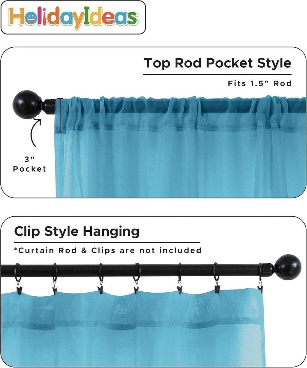 Rod Pocket Outdoor Sheer Curtains for Patio Waterproof 6 Pcs 54x95 In Aqua