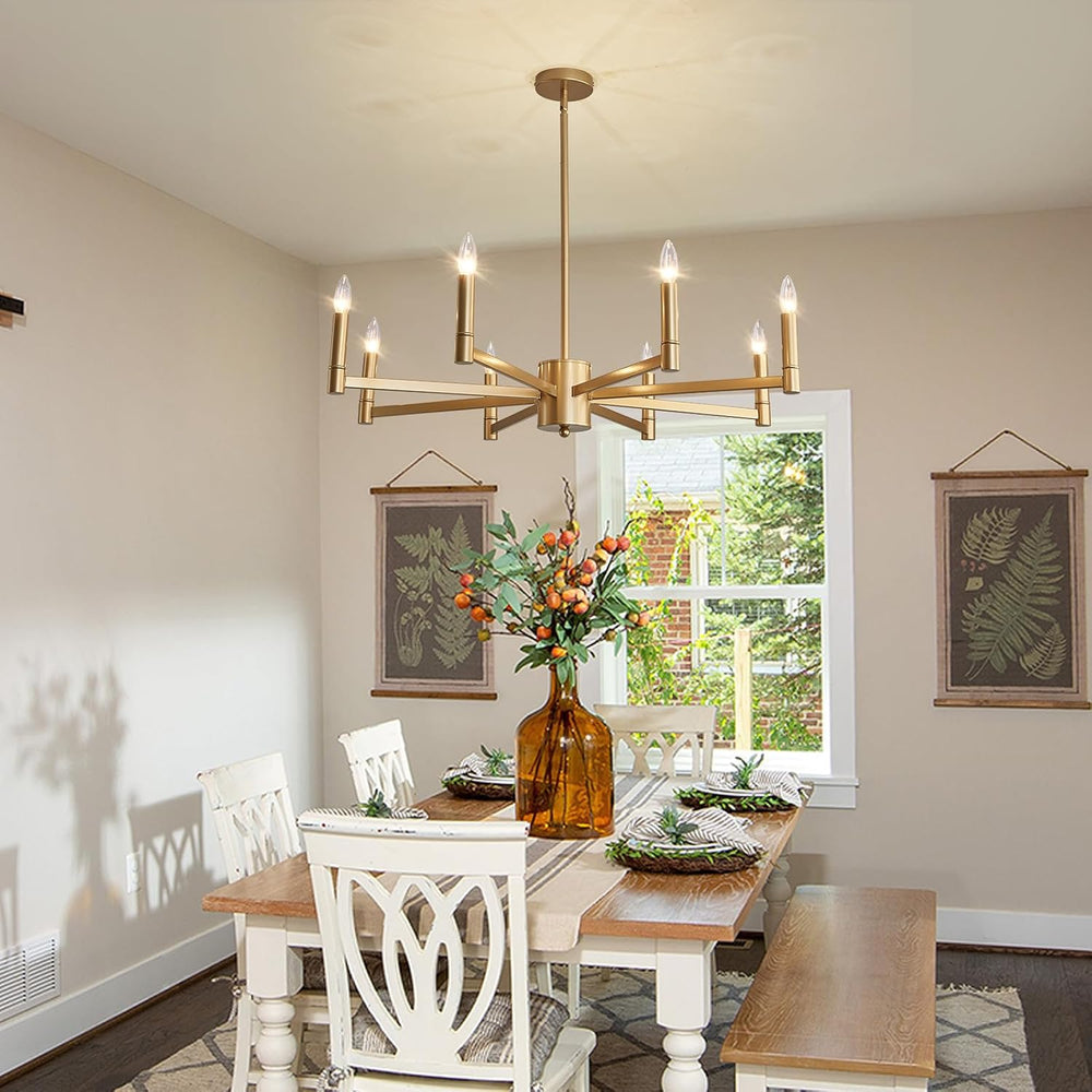 ASGYISA 8-Light Gold Candle Chandeliers Modern Farmhouse Ceiling Light Fixtur...