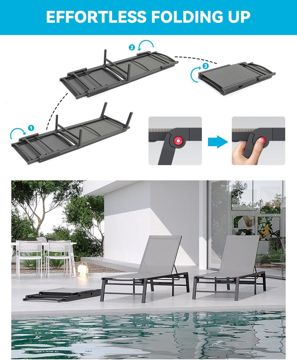 Aluminum Chaise Lounge Chair Outdoor, Foldable Patio Lounge Chair Assemble-Fr...