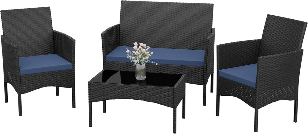 Kurapika Patio Furniture Set 4 Pieces Outdoor Wicker Rattan Chairs Conversati...
