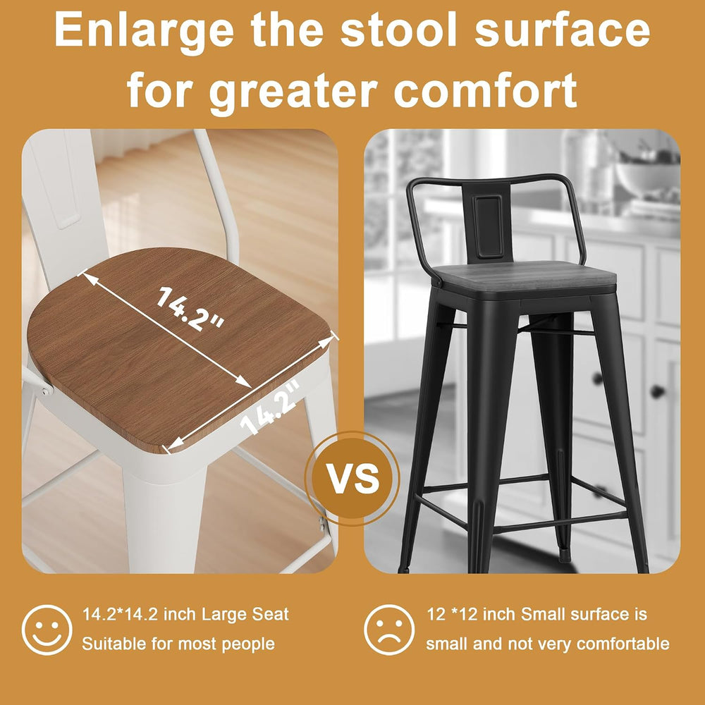 Andeworld Metal Bar Stools Set of 2, 26" Counter Height with Back,Off White
