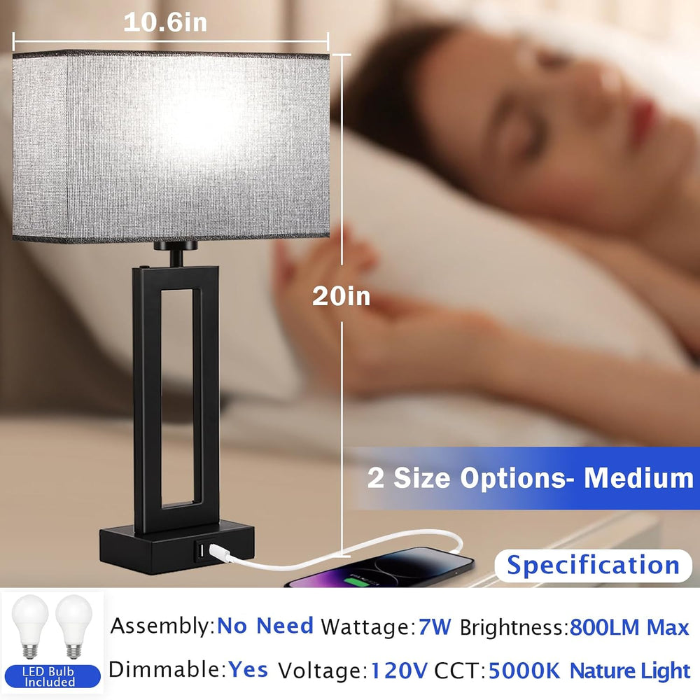 Modern Nightstand Lamps Set of 2 - Touch Control Bedside Table Lamps with USB...