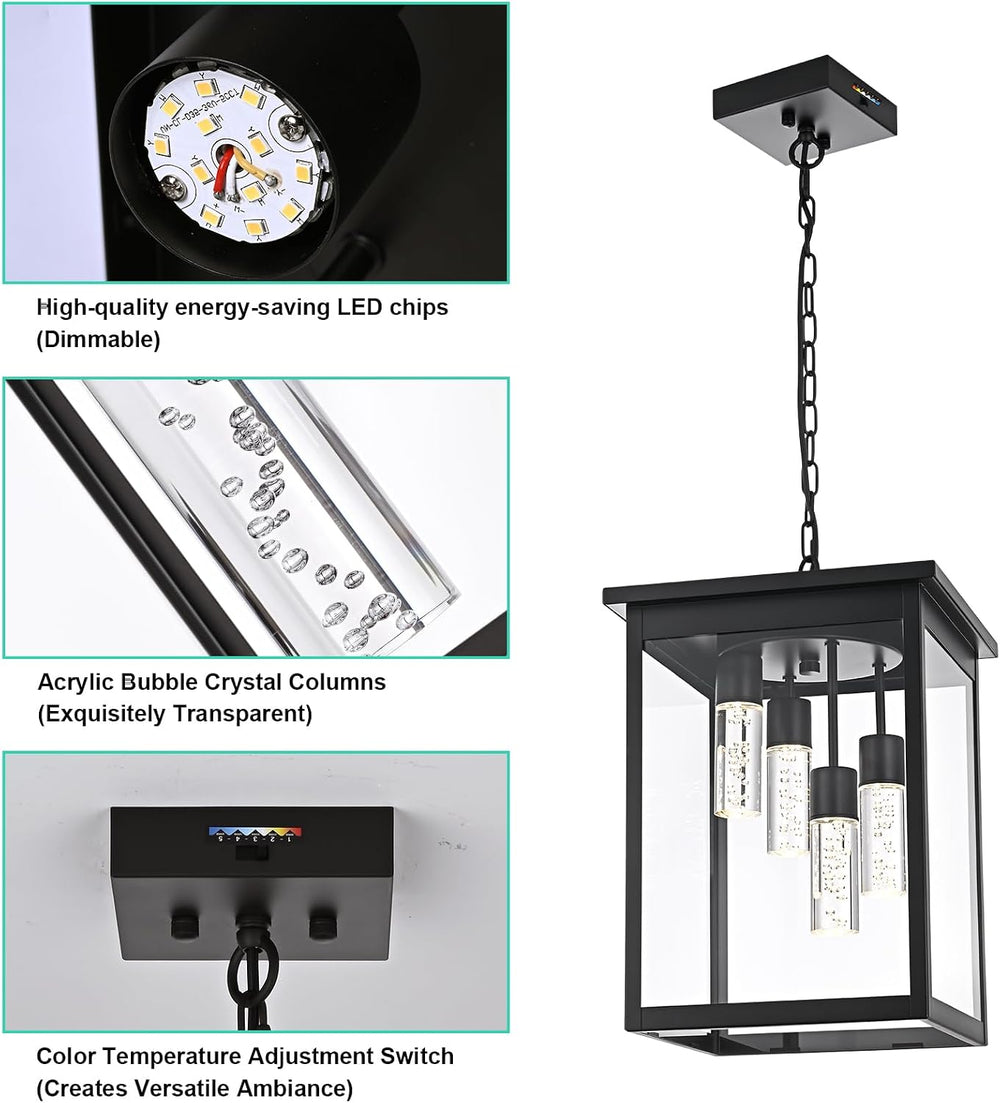 Yaohong 16.7" Large 5CCT LED Outdoor Pendant Light, 4-Lights Modern Blac...