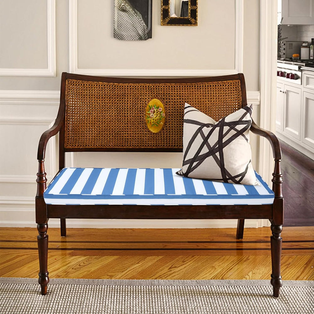 Mrsenloi Outdoor Bench Cushion, 48 x 16 x 3 in, Blue&White, 28D Foam