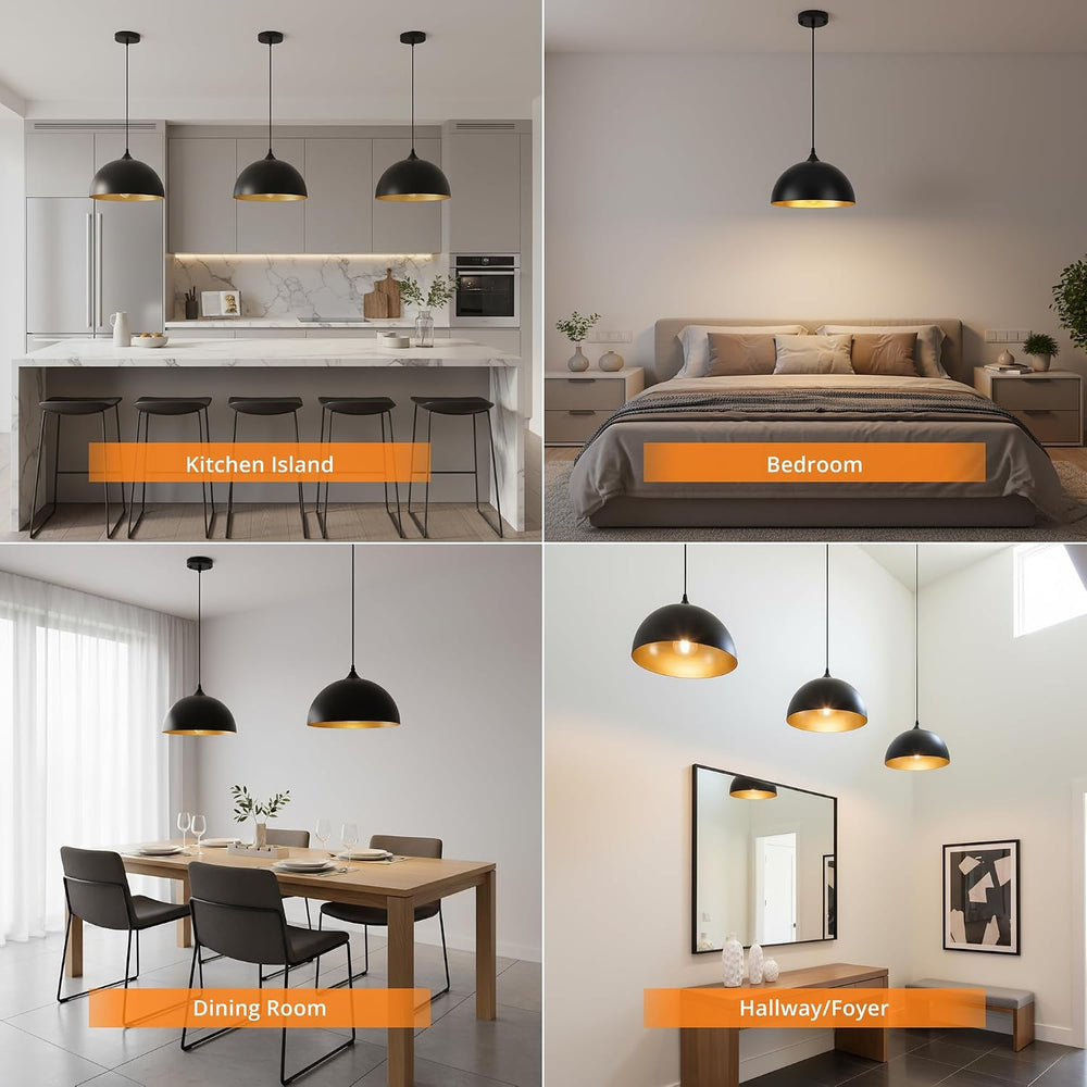 3 Pack Black Pendant Lights Kitchen Island, 11.8'' Modern Dome Pendan...