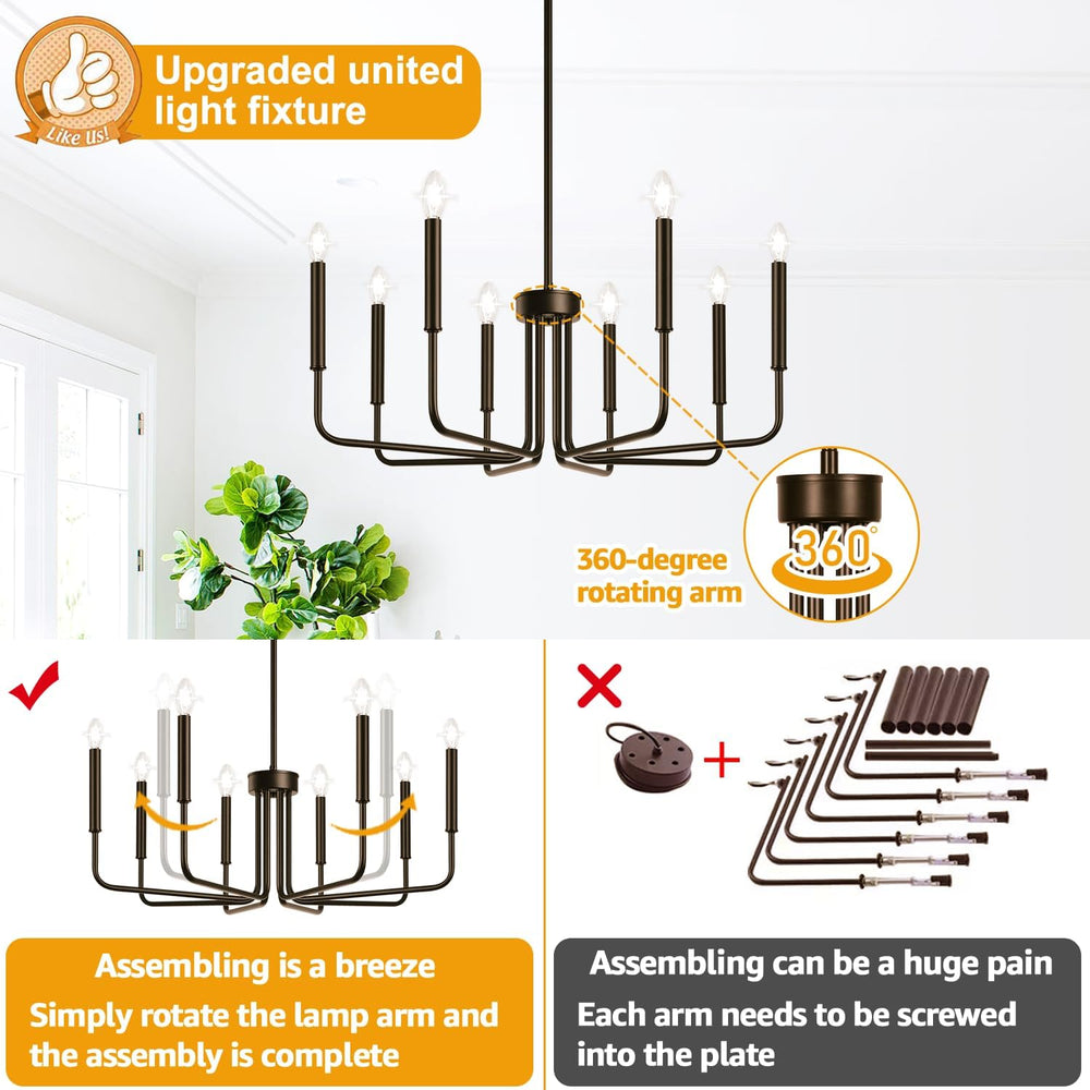 8-Light Farmhouse Chandelier for Dining Room Lighting Fixtures Hanging, Oil-R...