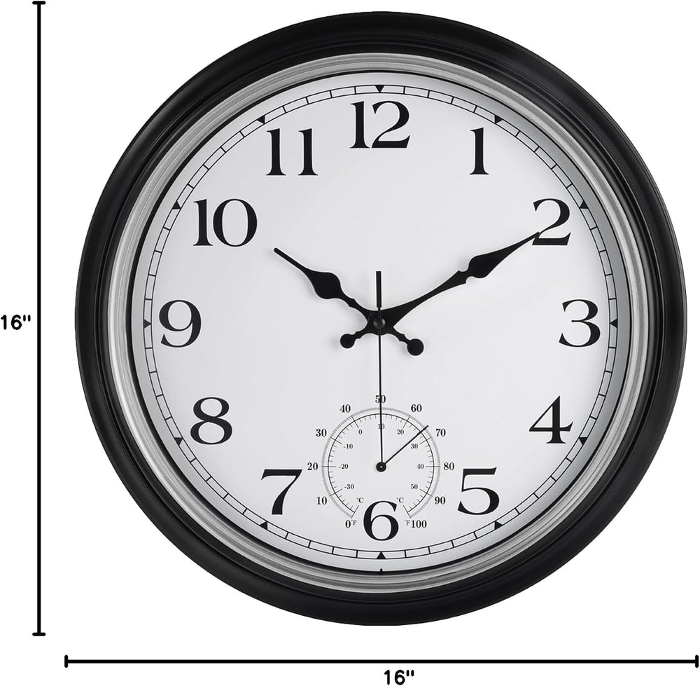 JoFomp Large Waterproof Outdoor Clock with Thermometer Combo - 16 inch Silent...