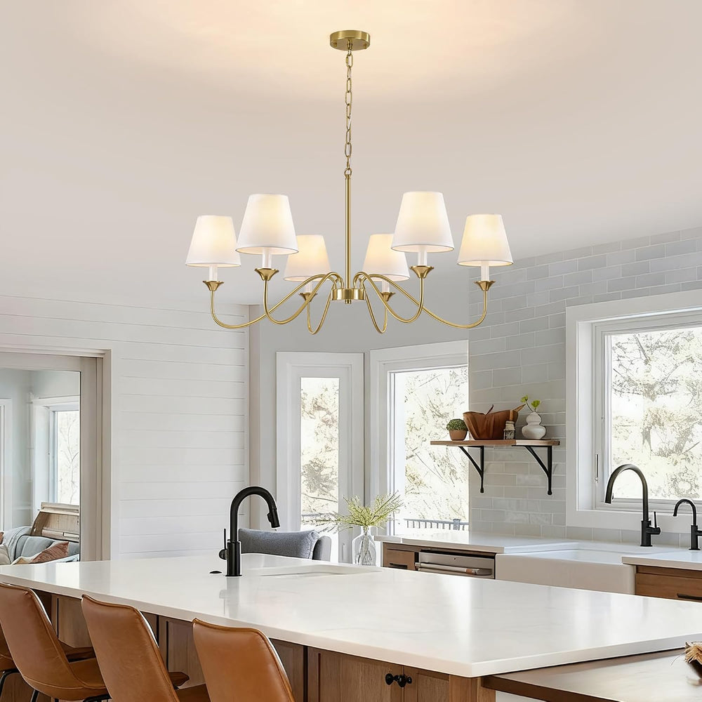 6 Lights Modern Brass Gold Chandeliers for Dining Room, Farmhouse Chandelier ...