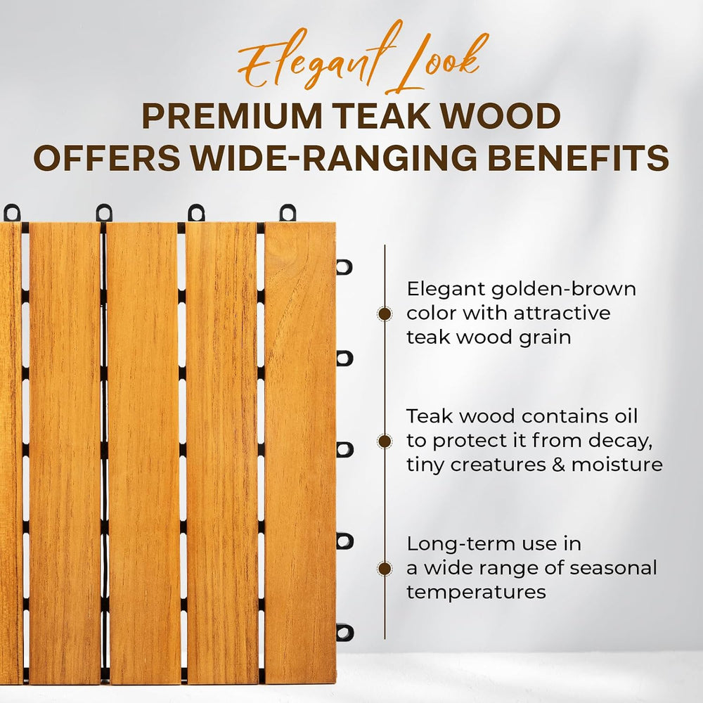 Idzo Interlocking Deck Tiles 9.6 SQFT - 10PCS Waterproof Acacia Wood Flooring...