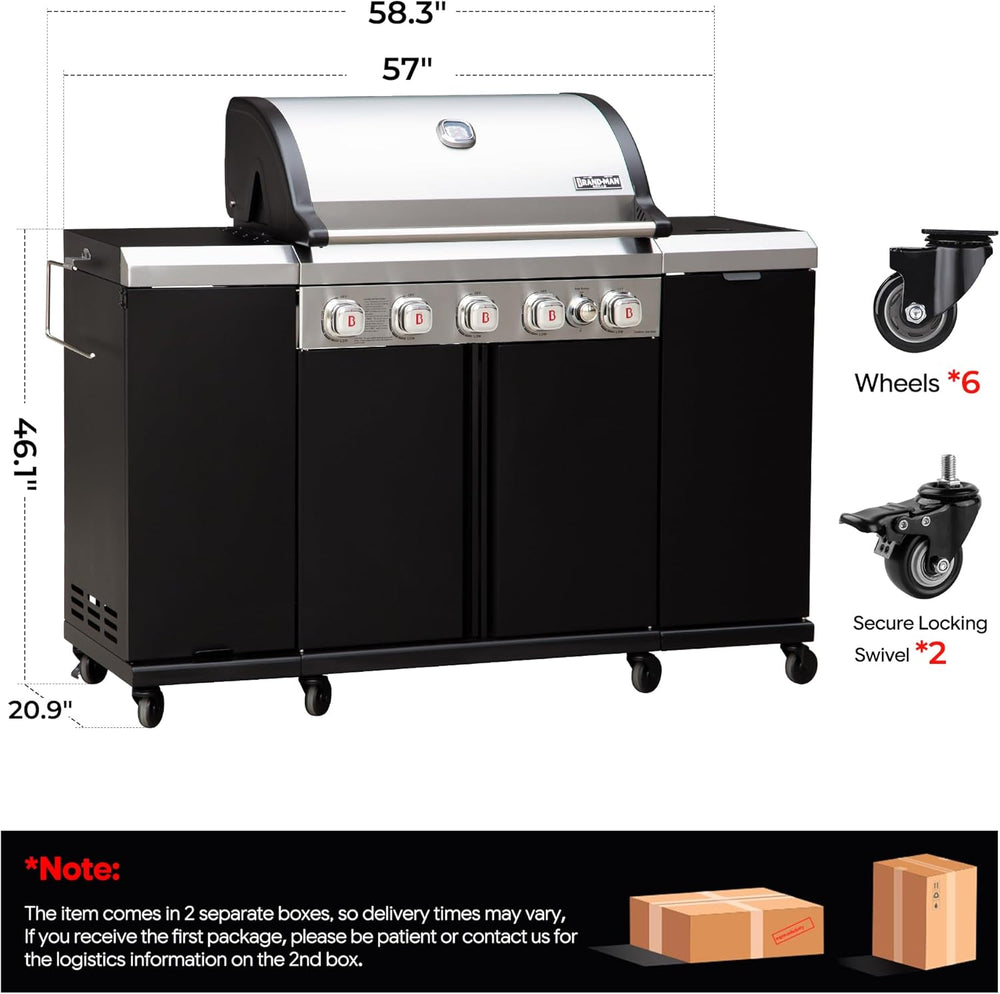 Brand-Man Propane Gas Grill Island Outdoor Kitchen & Storage Cabinets