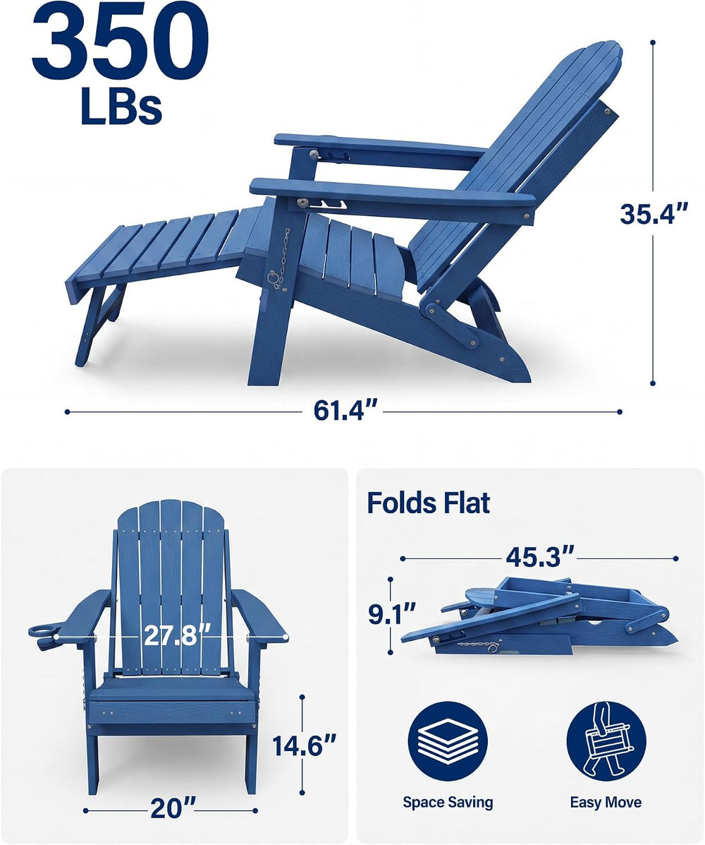 YEFU Adirondack Chairs with Footrest Set of 4, HDPE Adirondack Chair, Blue